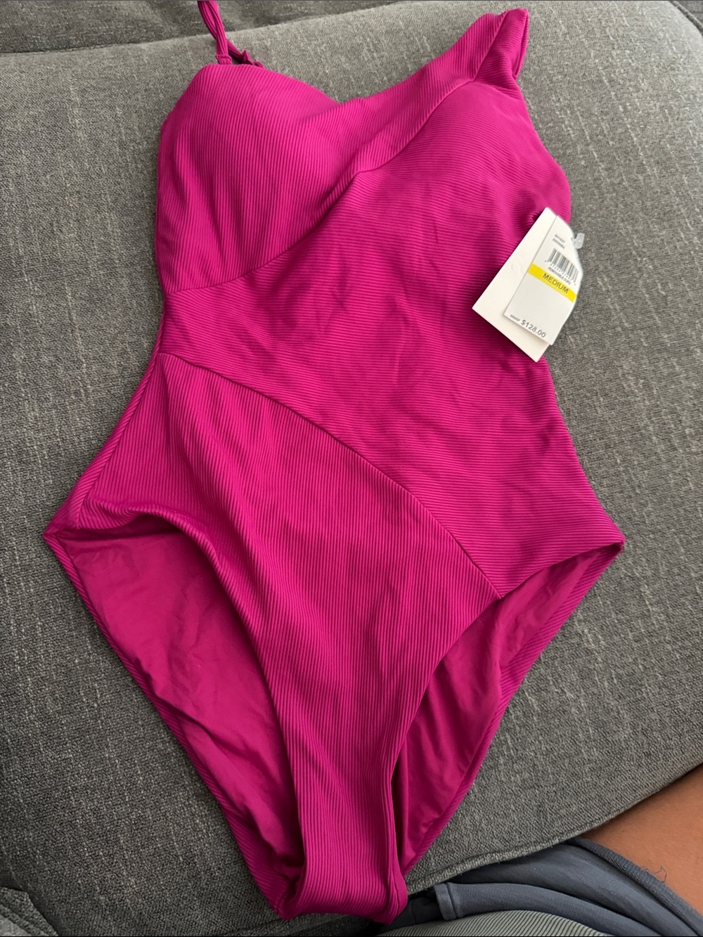 BECCA Hot Pink Ribbed One-Piece Swimsuit
